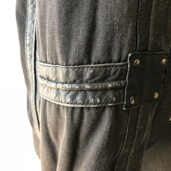 Denim & Leather Jacket with Real Opposum Fur Vintage Jacket - Picture 4 of 8